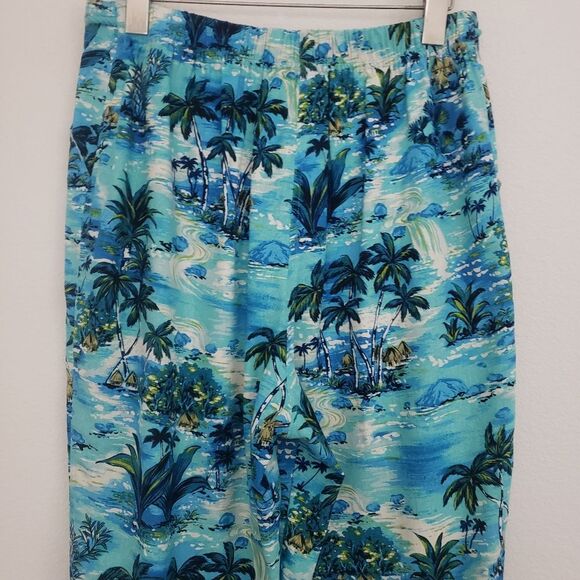 Vintage ELCC Women's Silk Tropical Pants Blue Medium Cropped Leg Beachy - Picture 7 of 9